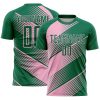 Custom Kelly Green Light Pink Line Sublimation Soccer Uniform Jersey