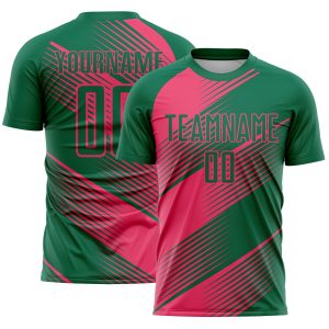 Custom Kelly Green Neon Pink Line Sublimation Soccer Uniform Jersey