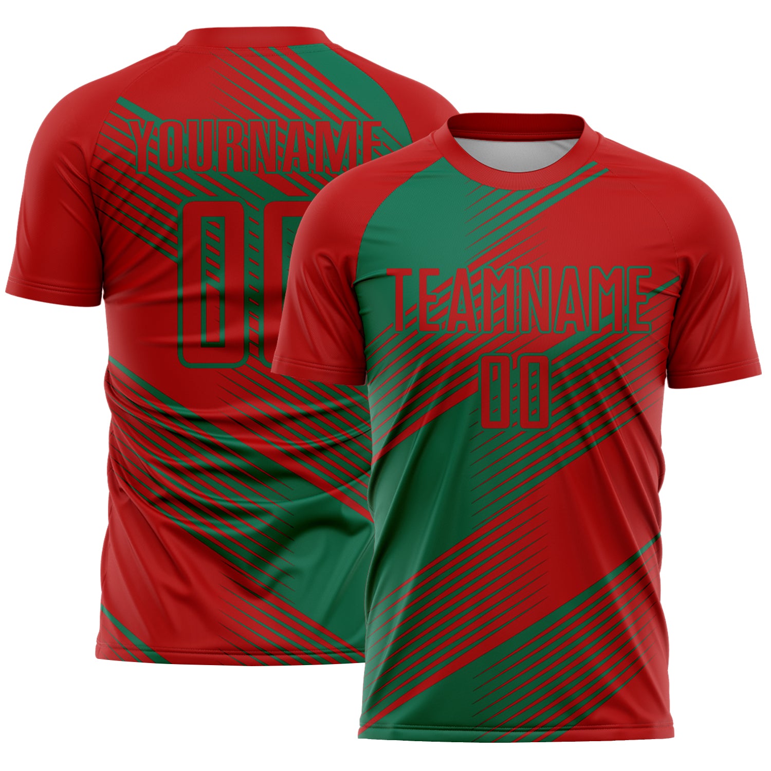 Custom Red Kelly Green Line Sublimation Soccer Uniform Jersey
