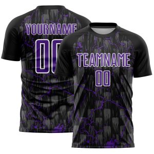 Custom Black Purple-White Lightning Sublimation Soccer Uniform Jersey